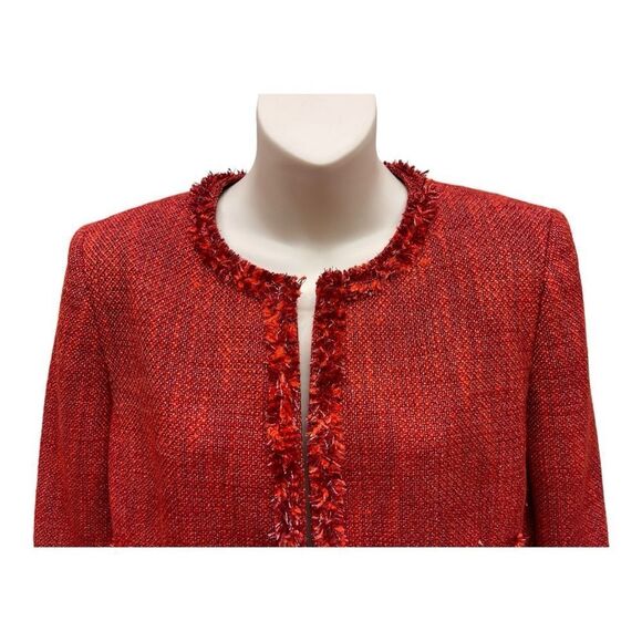 Kasper Redish Tweed Jacket Blazer Fringe 3/4 Sleeve Sz 8 Office Feminine Classic - Picture 2 of 7